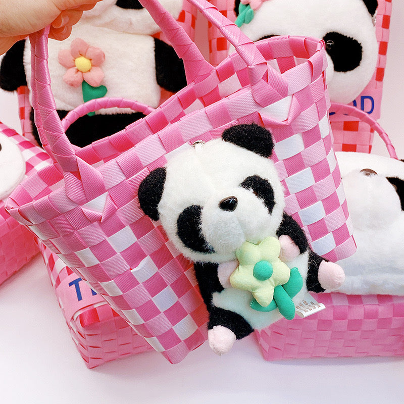 Cesta tejida mediana, bolso Panda con peluche Panda en 4 estilos