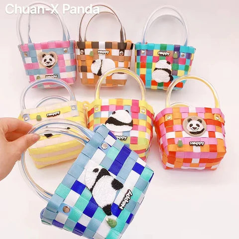Cestas tejidas pequeñas: bolso tote Panda Rainbow en 6 colores