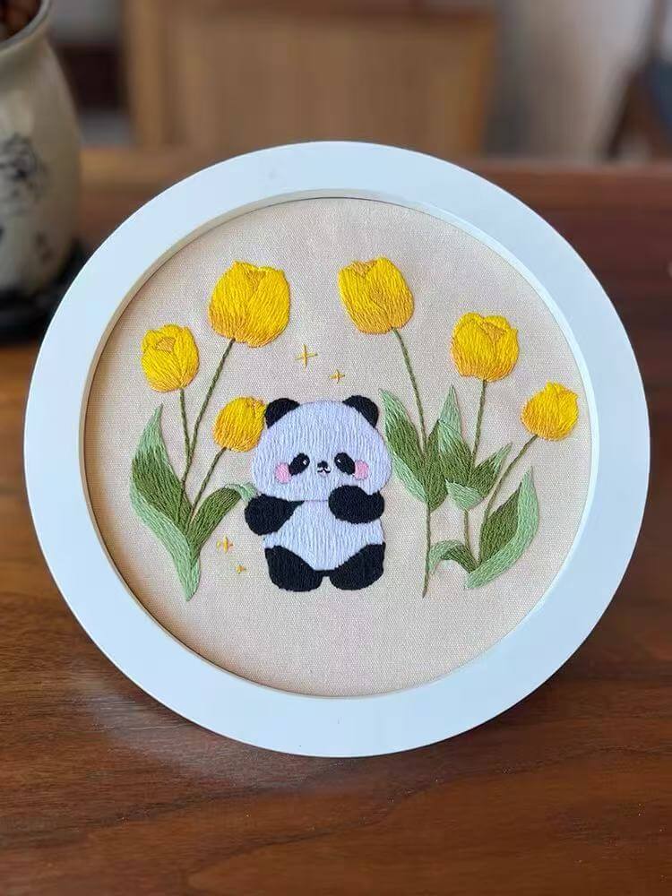 Panda DIY_Flowers & Panda Embroidery Kit_Wall Hanging