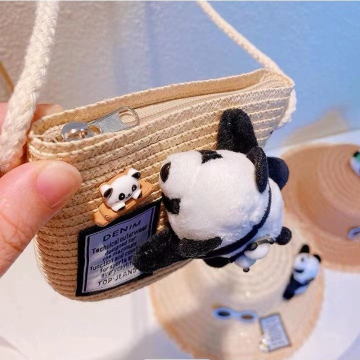 Bolso Bandolera de Paja con Peluche Panda en 2 Colores