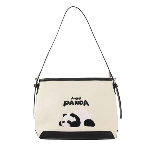 Panda Bag: Canvas Shoulder Bag, Angry Panda, Structured Tote Bag, 12''
