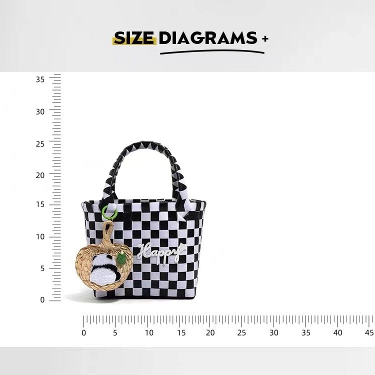 Tote Tejido Negro, Bolso Panda con Abanico Panda, 7.5''