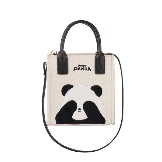 Panda Bag in 2 Materials, Plush Tote Bag, Canvas Tote