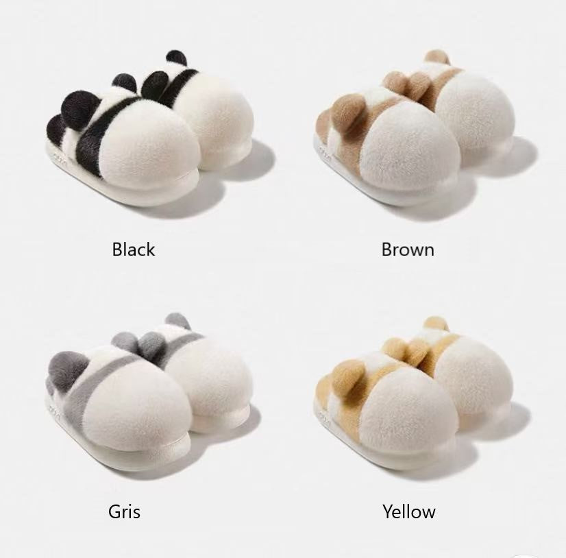Nuevas pantuflas de felpa estilo panda para invierno, diseño redondo en 4 colores