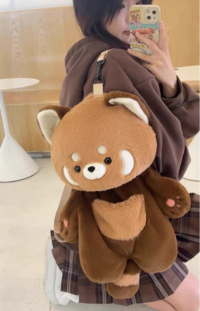 Mochila grande de panda rojo, mochila de peluche Kwaii