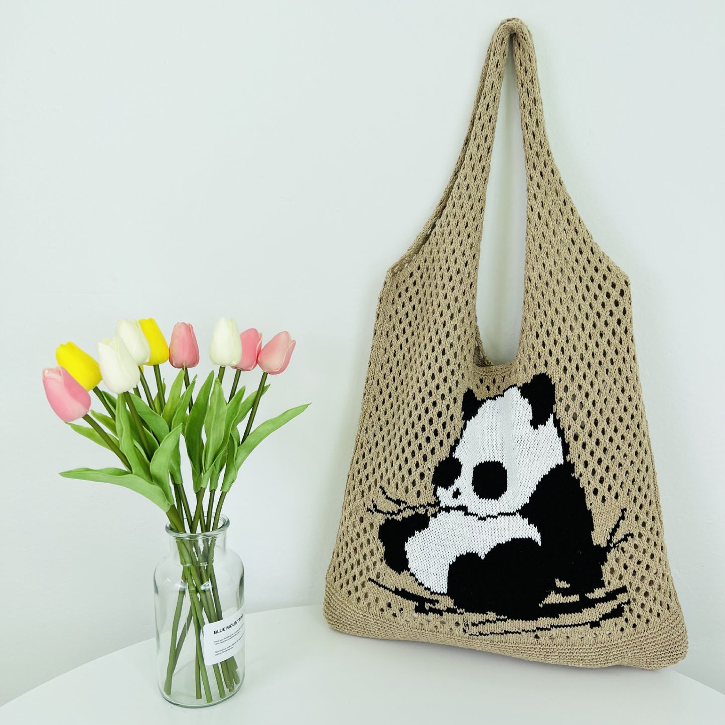 Sac fourre-tout Panda : Joli sac au crochet en 5 couleurs délicieuses
