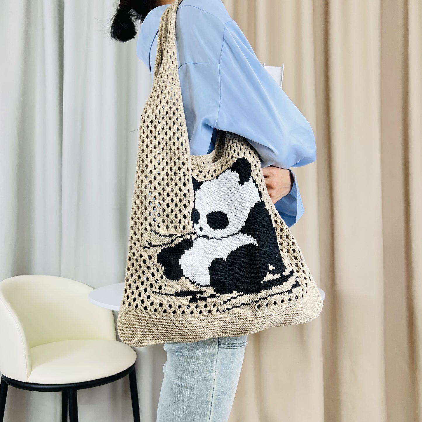 Sac fourre-tout Panda : Joli sac au crochet en 5 couleurs délicieuses