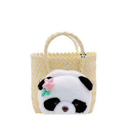 Plastic Woven Beach Bag, Panda Tote, Yellow Color in 4 Styles