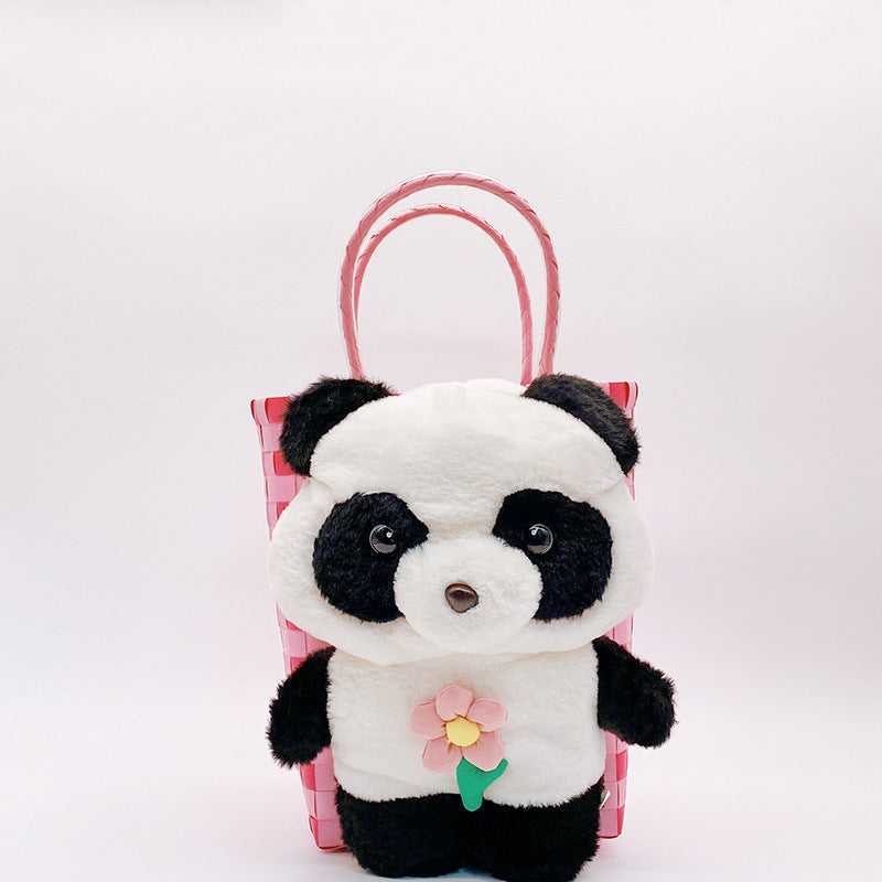 Tote tejido, Tote Panda, Bolso Rosa Dulce con Oso Panda