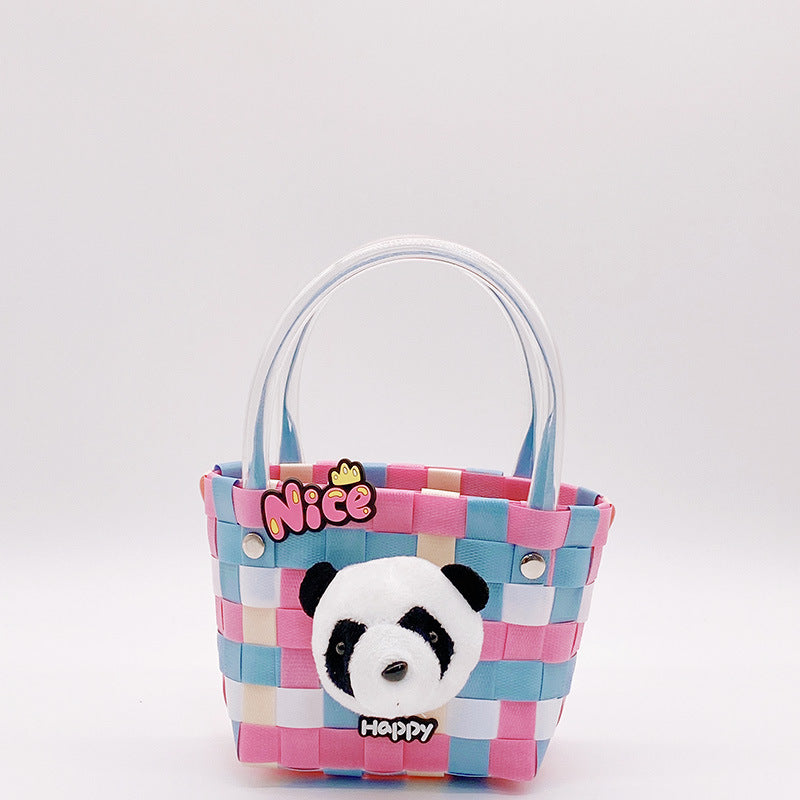 Sac tissé panda : panier panda fait à la main en 7 couleurs charmantes