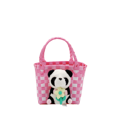 Panier Panda : Sac tissé pour poupée panda rose, sac à main de grande capacité
