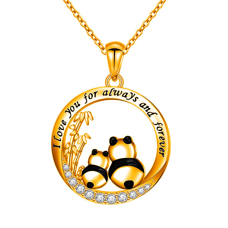 Panda Jewelry:Flipped Sweet Couple Diamond Panda Necklace