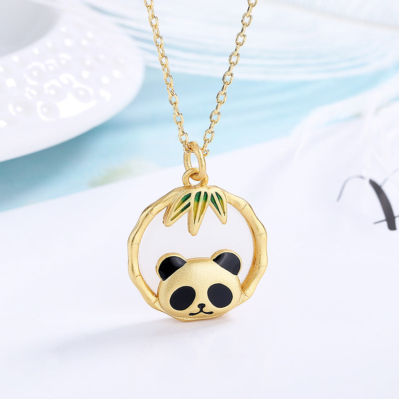 Panda necklace: Artificial diamond bamboo necklace