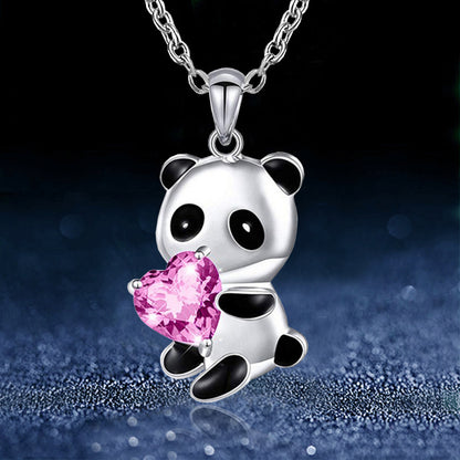 Panda necklace: Heart shaped colorful crystal