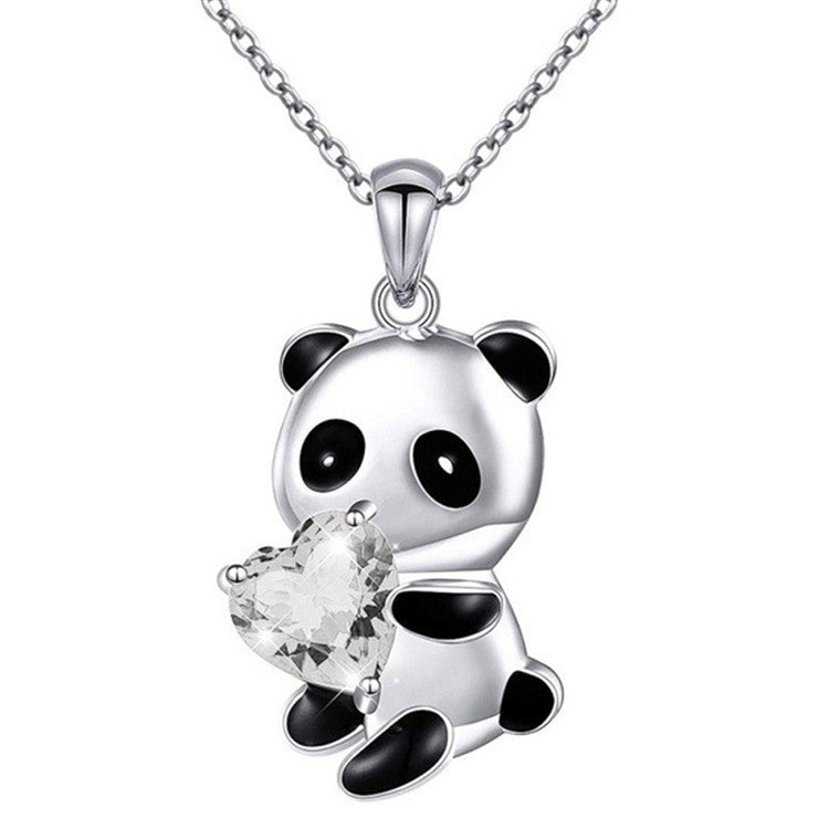 Panda necklace: Heart shaped colorful crystal