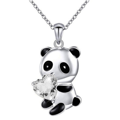 Panda necklace: Heart shaped colorful crystal