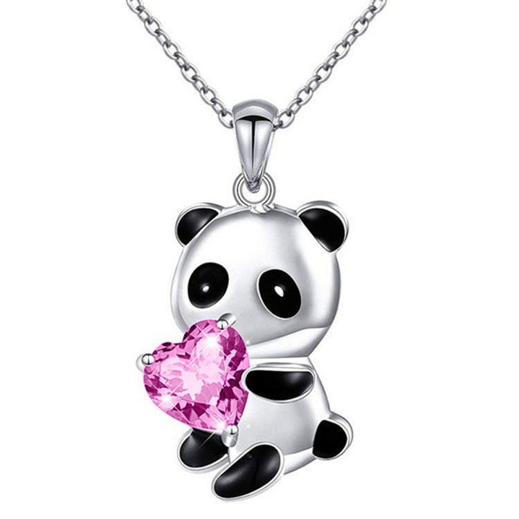 Panda necklace: Heart shaped colorful crystal