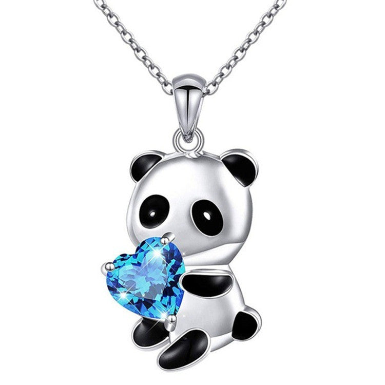 Panda necklace: Heart shaped colorful crystal