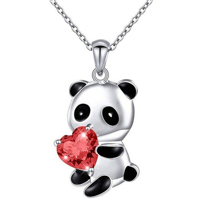 Panda necklace: Heart shaped colorful crystal