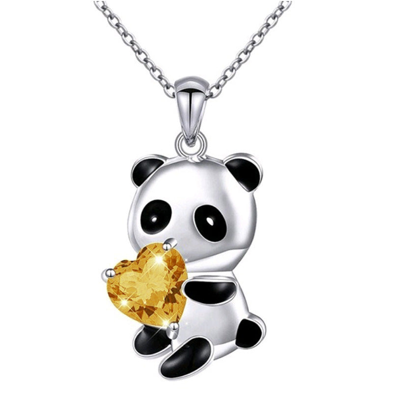 Panda necklace: Heart shaped colorful crystal