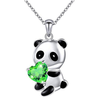 Panda necklace: Heart shaped colorful crystal