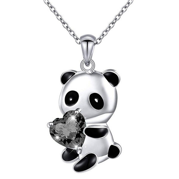 Panda necklace: Heart shaped colorful crystal