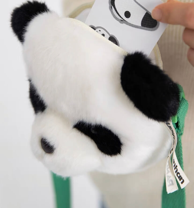 Panda Purse, White Cross Body Bag, in Artificial Lamb Wool, 5.9''
