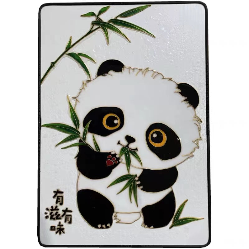 Peinture en émail sur soie, fil d'or, patrimoine culturel, bricolage Panda