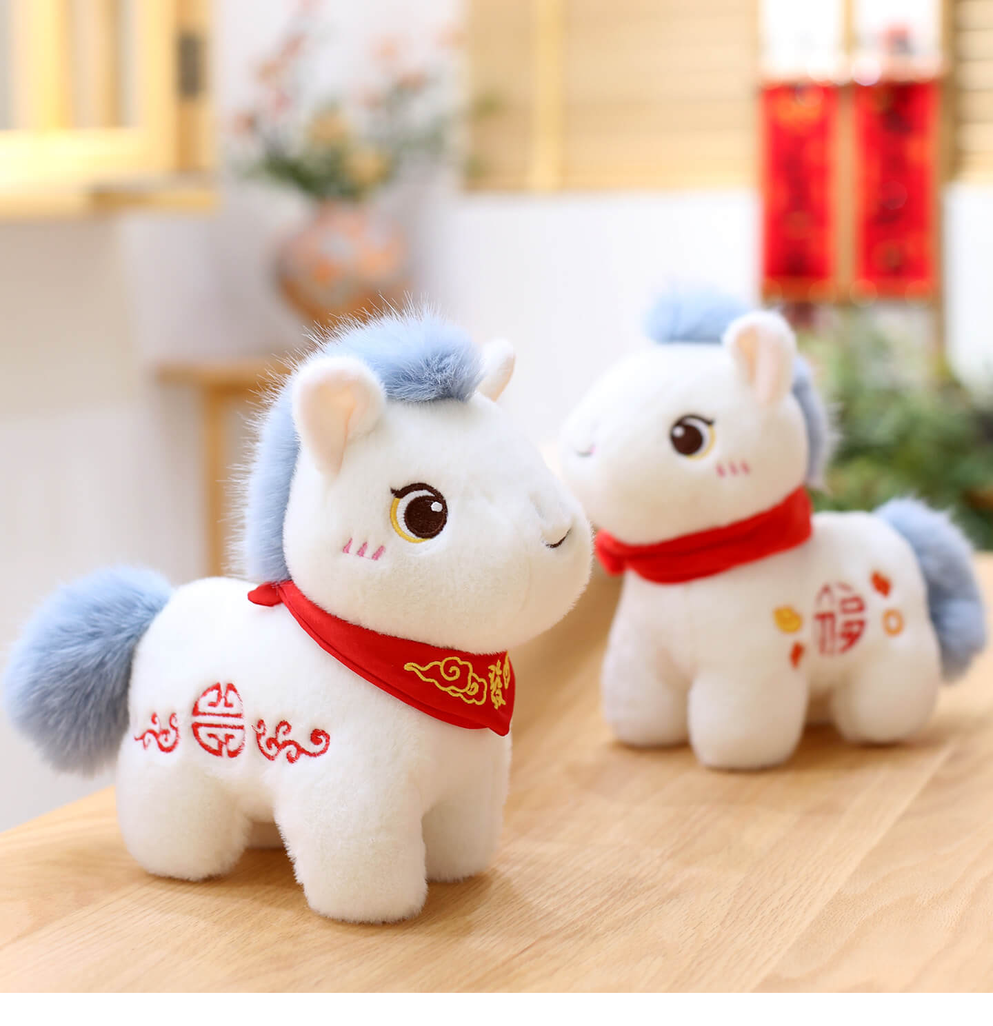 Peluche de caballo blanco, peluche del zodiaco del año del caballo