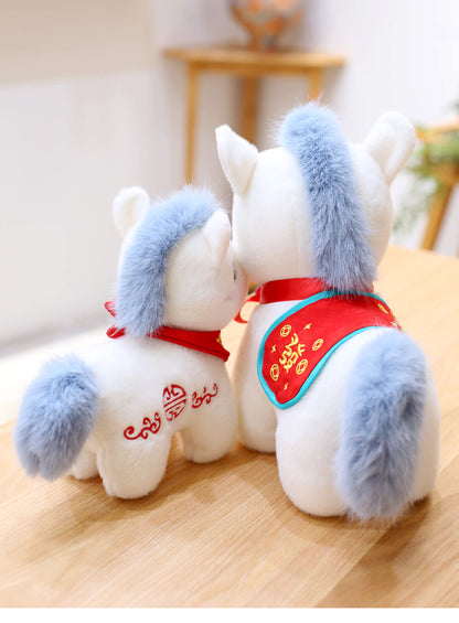 Peluche de caballo blanco, peluche del zodiaco del año del caballo
