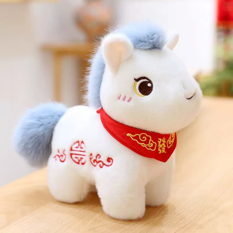 Peluche de caballo blanco, peluche del zodiaco del año del caballo