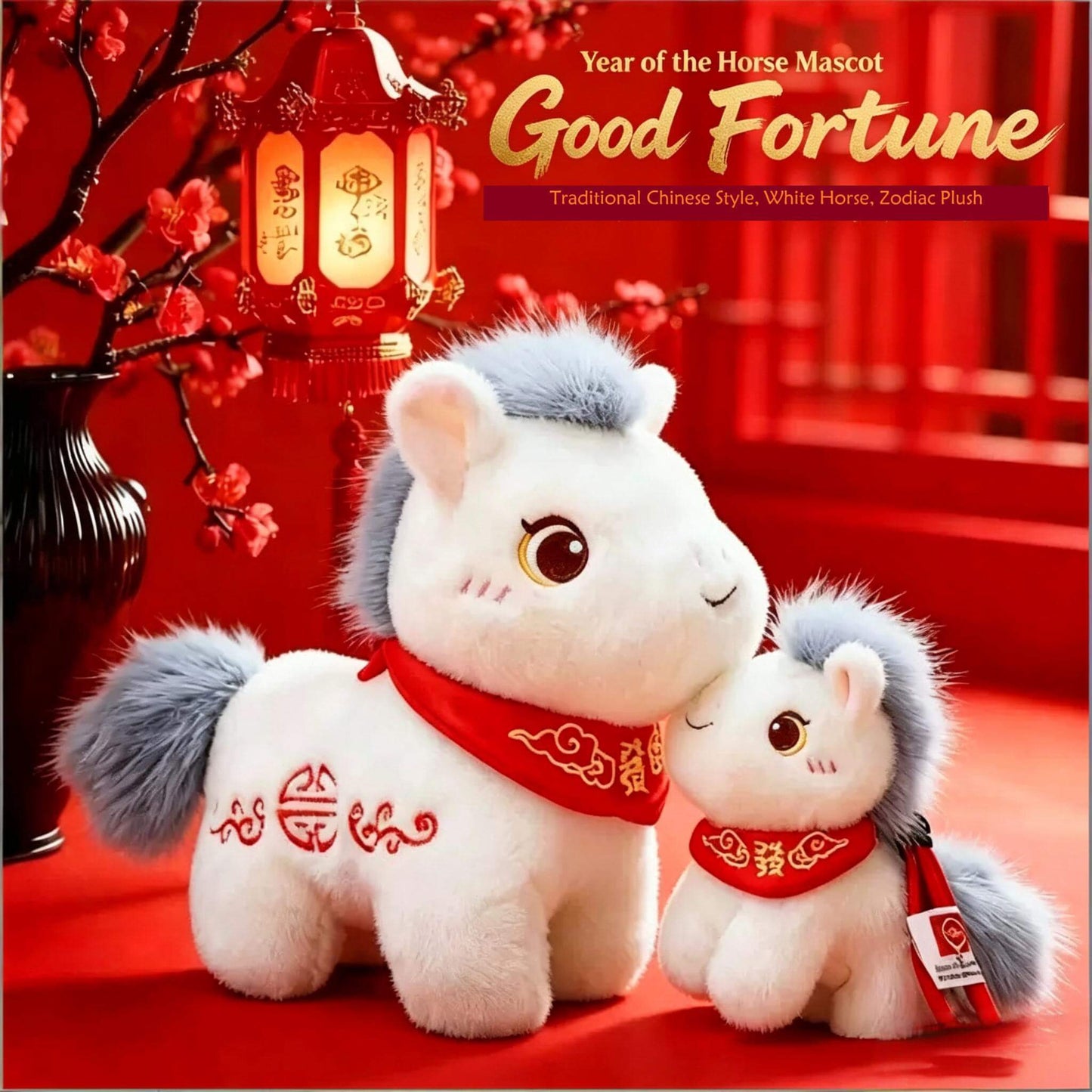 Peluche de caballo blanco, peluche del zodiaco del año del caballo