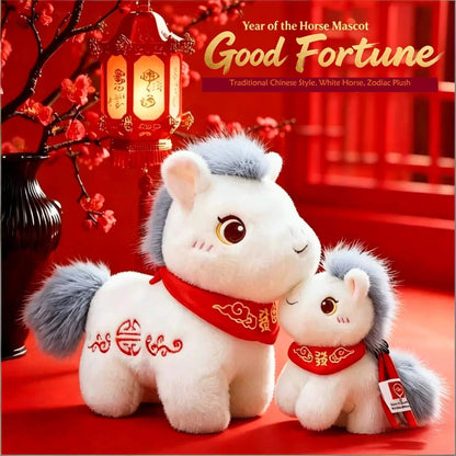 Peluche de caballo blanco, peluche del zodiaco del año del caballo