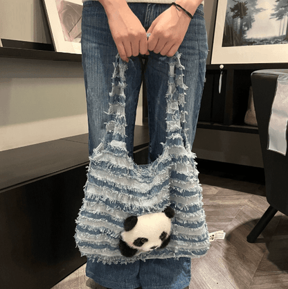 Panda Tote Bag, Denim Bag in 2 Styles