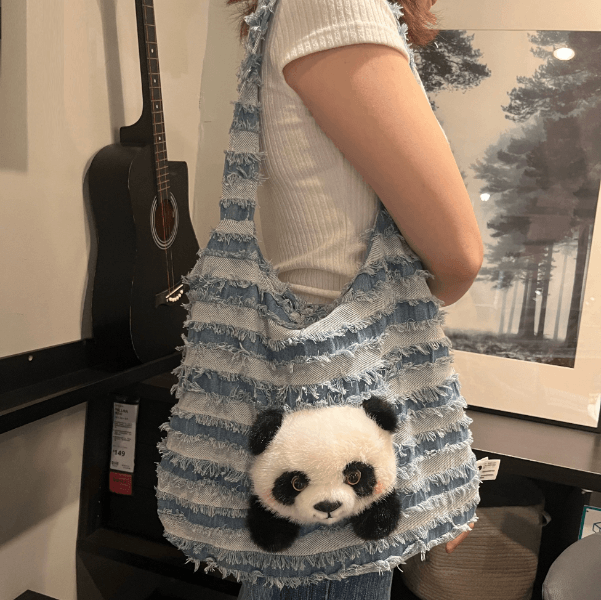 Panda Tote Bag, Denim Bag in 2 Styles