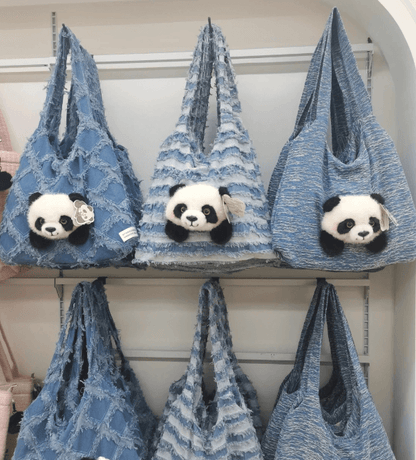 Panda Tote Bag, Denim Bag in 2 Styles