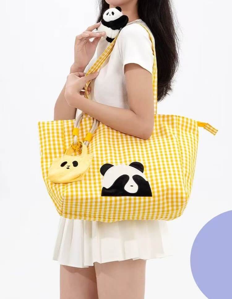 Panda Eyes Bag with Coin Purse, Colorful Canvas Bag for Girls