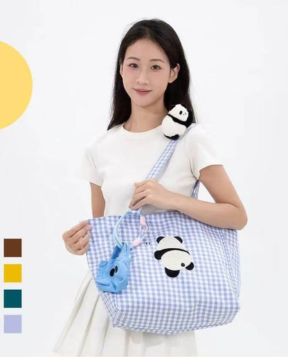 Panda Eyes Bag with Coin Purse, Colorful Canvas Bag for Girls