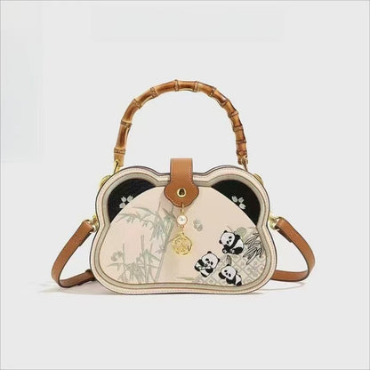 Bolso tradicional de panda con asa de madera, 8,86''