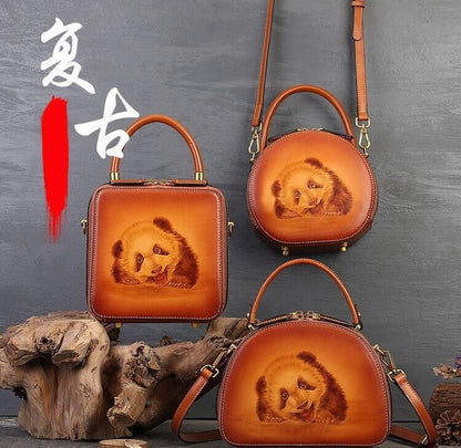 Body Bags Panda, Original Bolso de Piel Marrón, en Forma Rectangular Marrón