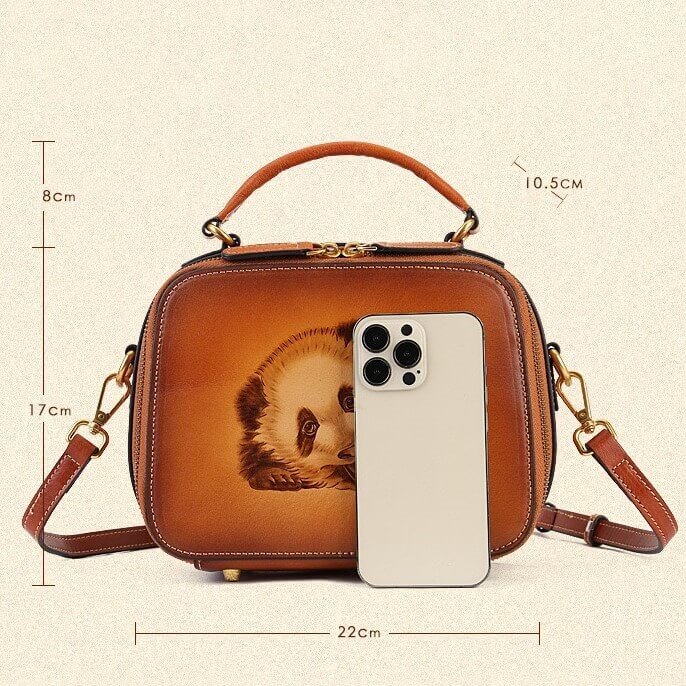 Body Bags Panda, Original Brown Leather Bag, in Rectangular Brown