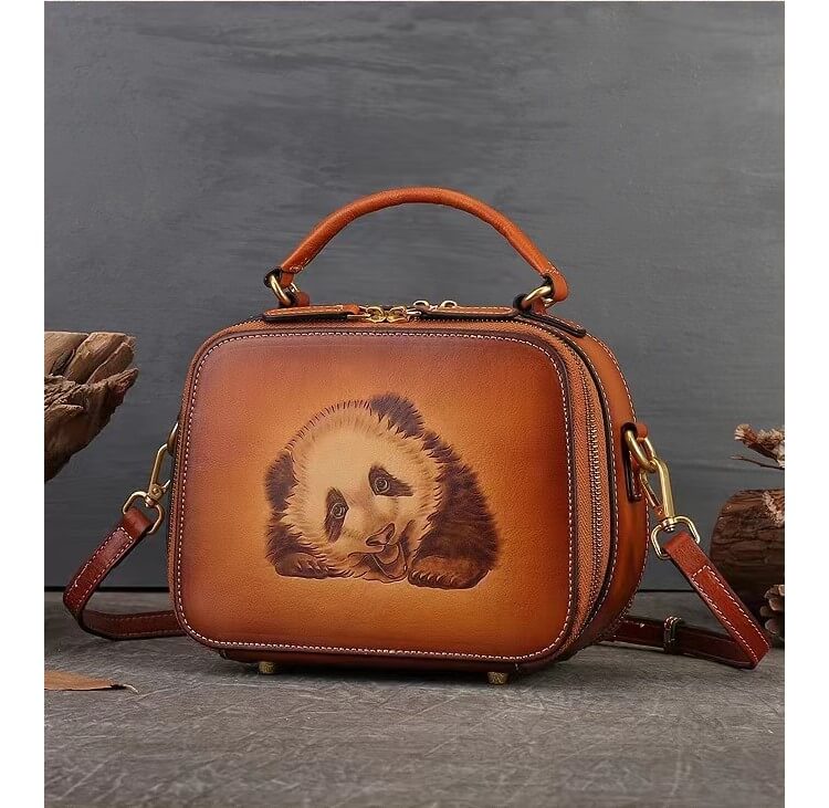 Body Bags Panda, Original Brown Leather Bag, in Rectangular Brown