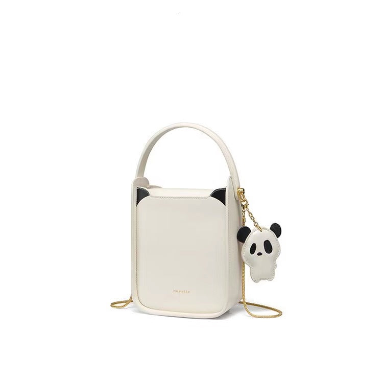 Panda Tote Bag, White Crossbody Bag with Panda Kit, 7.5''