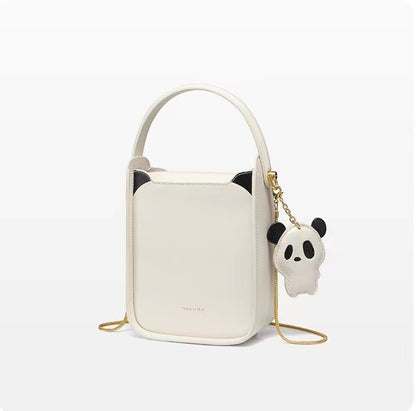 Panda Tote Bag, White Crossbody Bag with Panda Kit, 7.5''