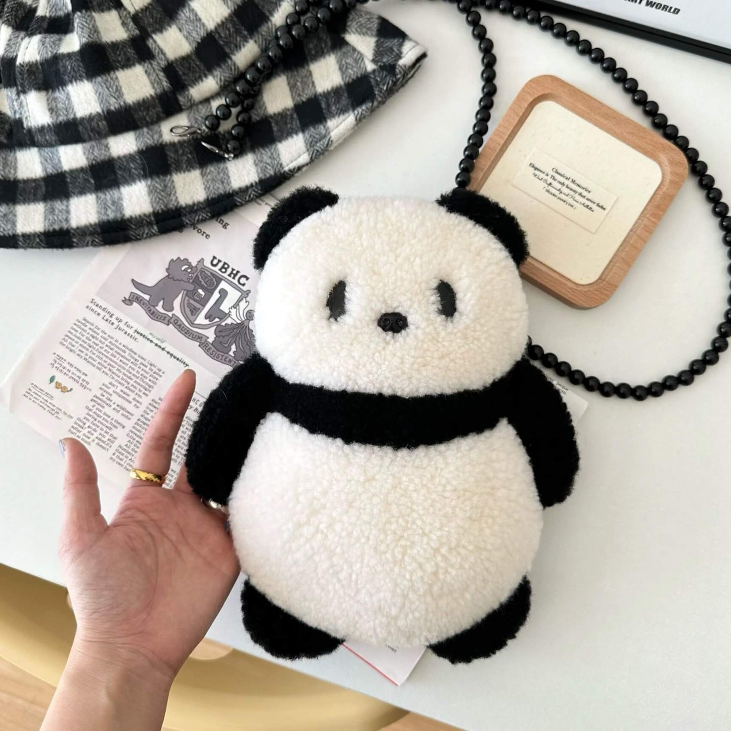 Unique Panda Bag in Artificial Lamb Wool for Adult