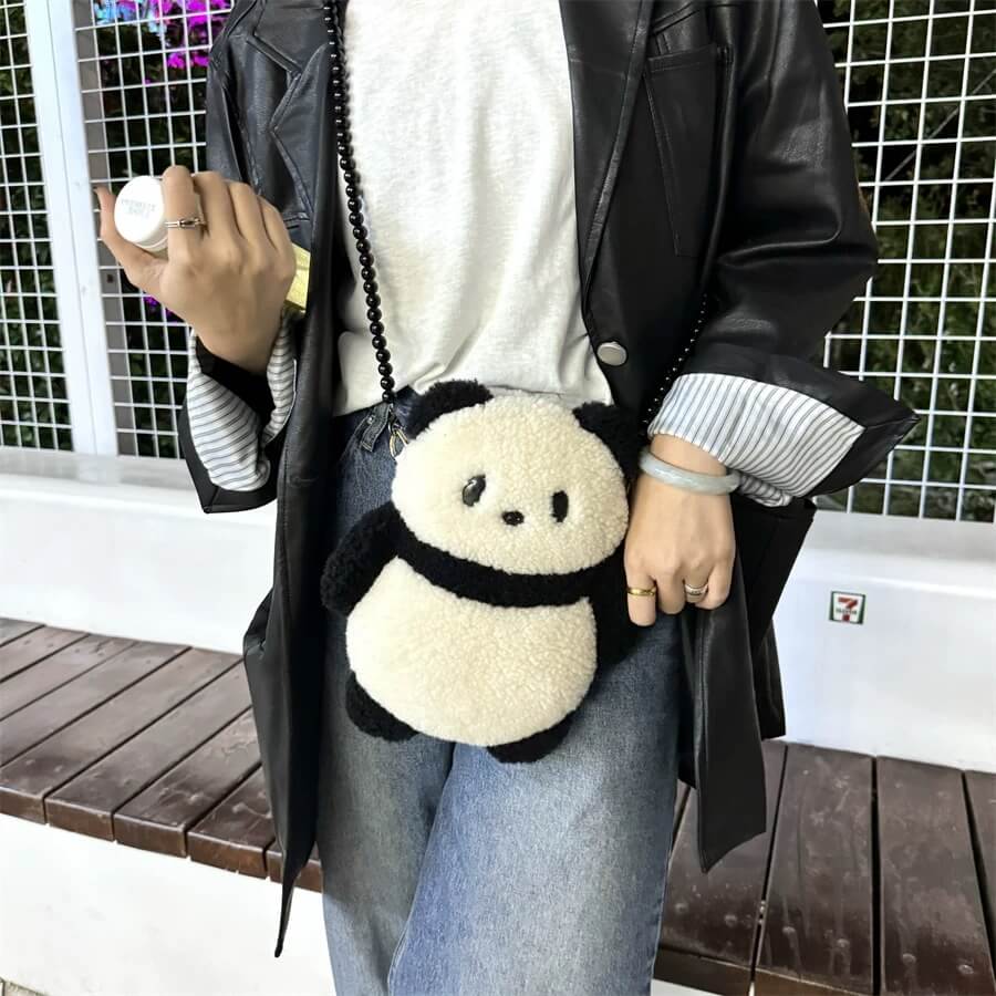 Unique Panda Bag in Artificial Lamb Wool for Adult