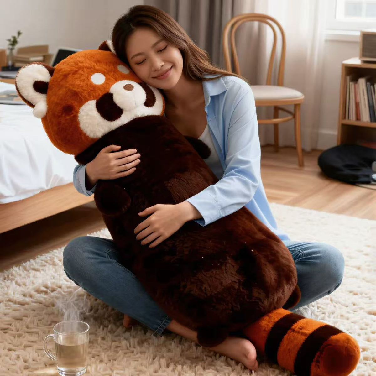 Peluches de panda rojo, almohada larga de panda rojo en 2 tamaños