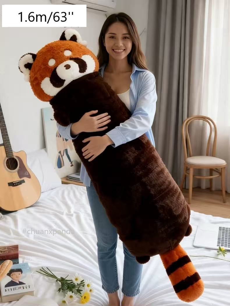 Peluches de panda rojo, almohada larga de panda rojo en 2 tamaños