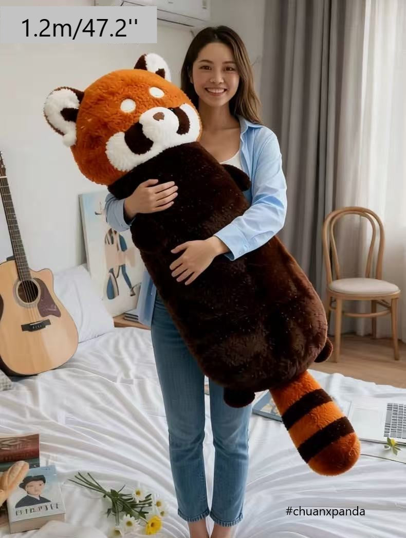 Peluches de panda rojo, almohada larga de panda rojo en 2 tamaños