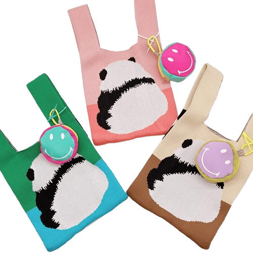 Kawaii knitted tote bag Panda Purse